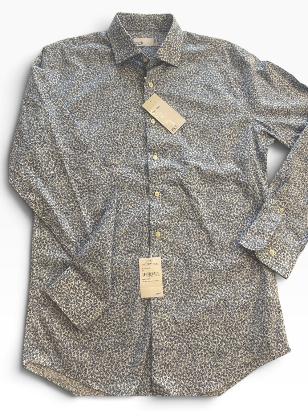 Nordstrom Men’s Blue White Micro Floral Button Down Shirt New Size 15.5/34-35